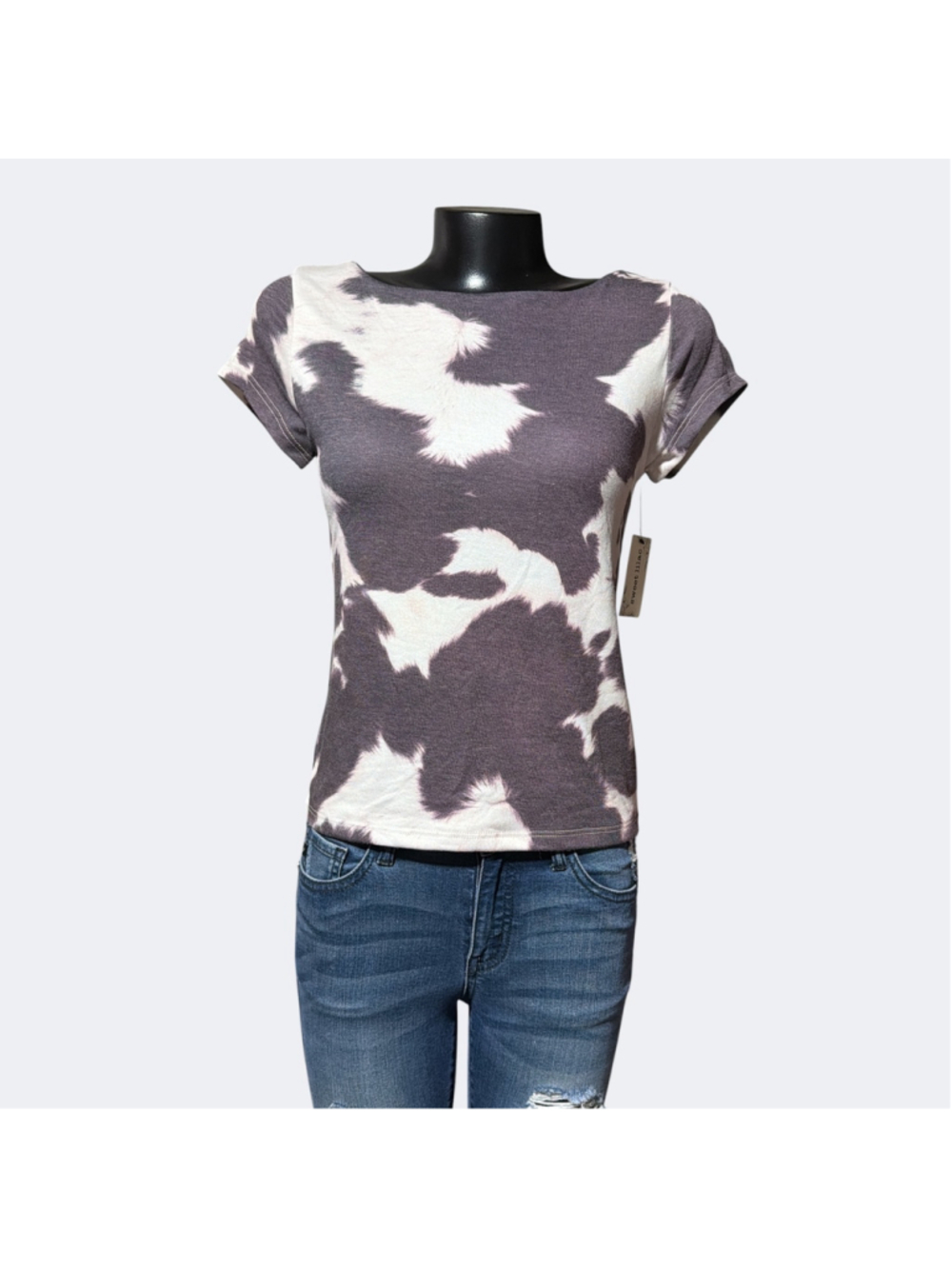 Sweet Lilac NWT Short Sleeve Tee sz Medium Cow Hide Print Purple/Grey White NEW
